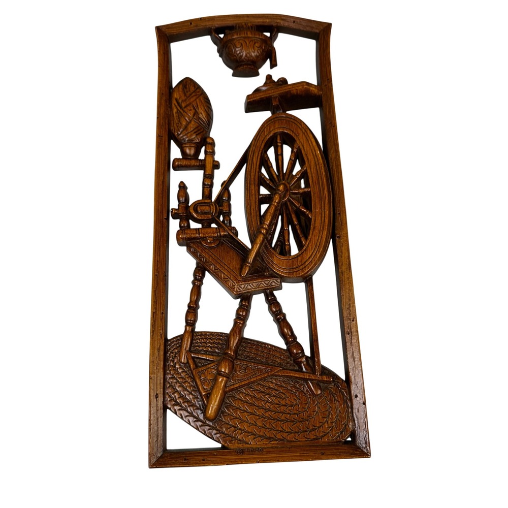 Vintage‎ Durwood Products USA Wood Carving Spinning Wheel Wall Art Decor